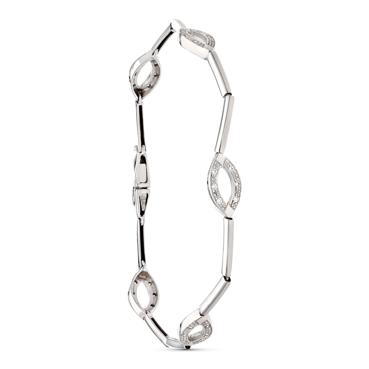 18K PULSERA ORO BLANCO BARRAS Y OVALOS CON CIRCONITA 19.5CM
