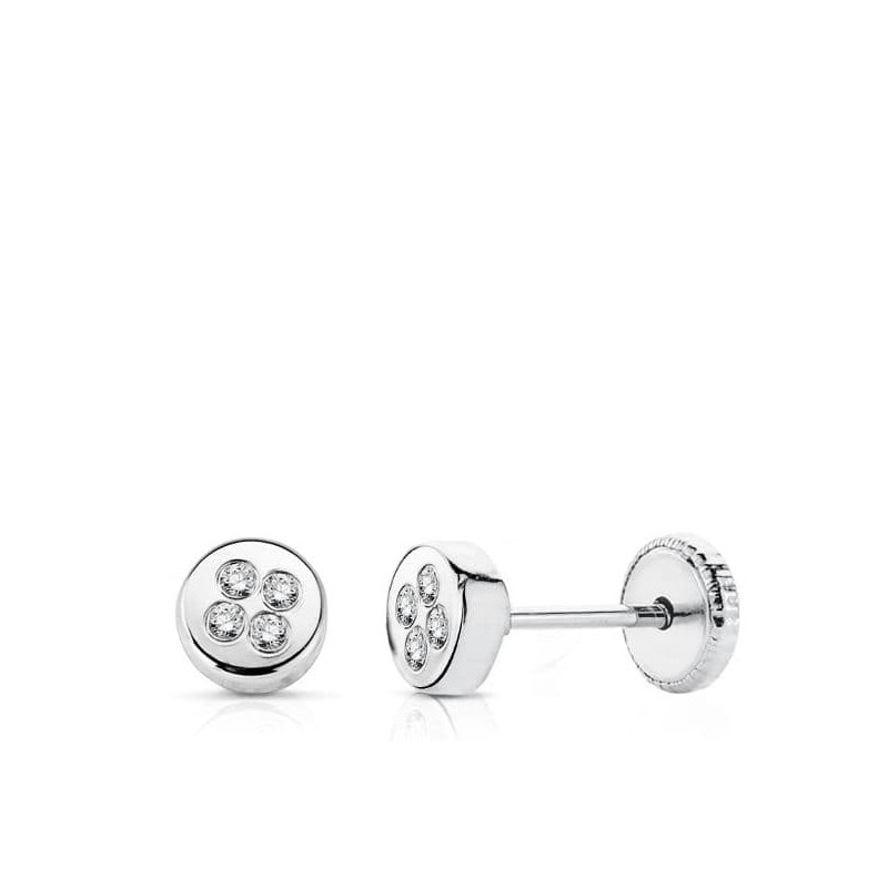 18K PENDIENTES ORO BLANCO CIRCONITA 4 MM TUERCA
