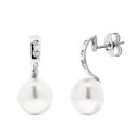 18K PENDIENTES ORO BLANCO PERLA BOTON Y CIRCONITA CIERRE PRESION