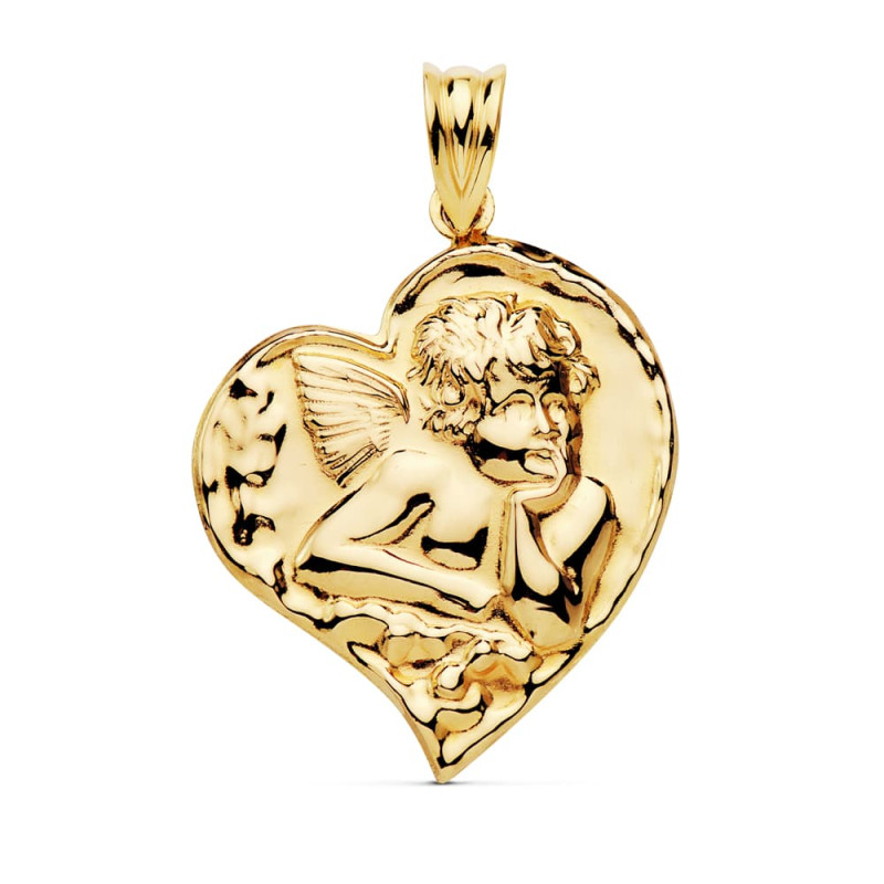 18K COLGANTE ORO AMARILLO ANGELITO CORAZON 25X22 MM C. AMOR