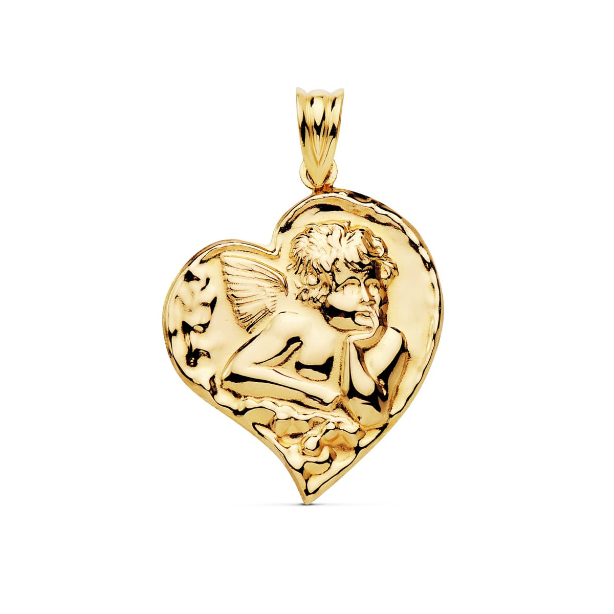 18K COLGANTE ORO AMARILLO ANGELITO CORAZON 25X22 MM C. AMOR