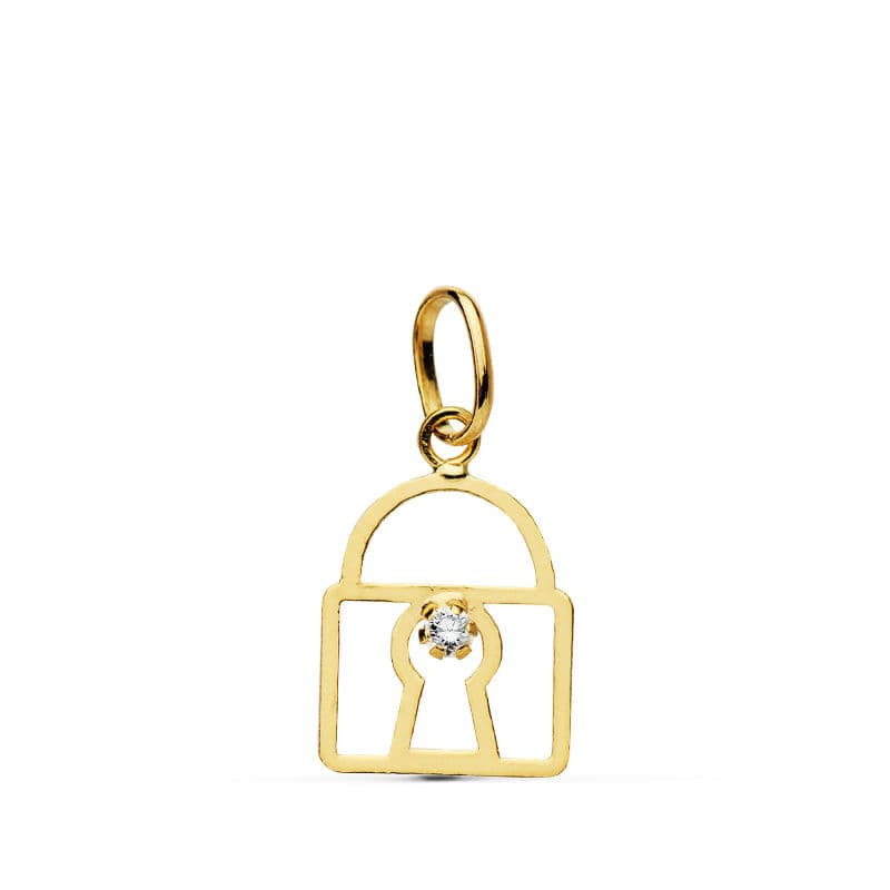 18K COLGANTE ORO AMARILLO CANDADO CIRCONITA 11X10 MM C. AMOR