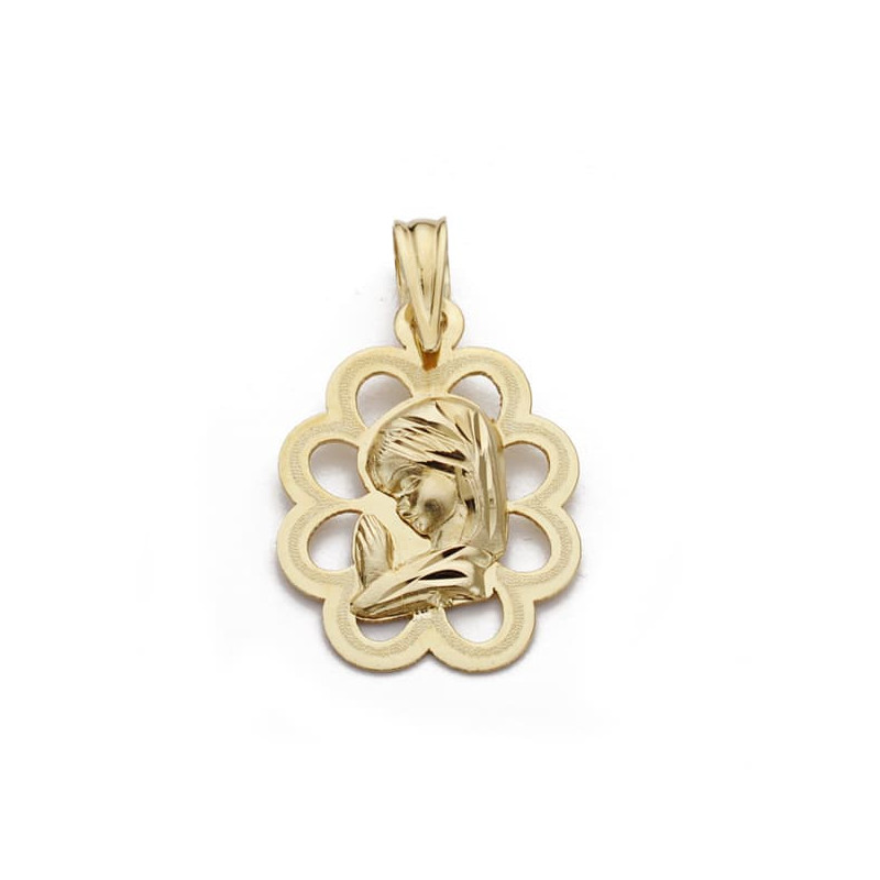 18K MEDALLA ORO AMARILLO VIRGEN NIÑA CALADA 18X13 MM