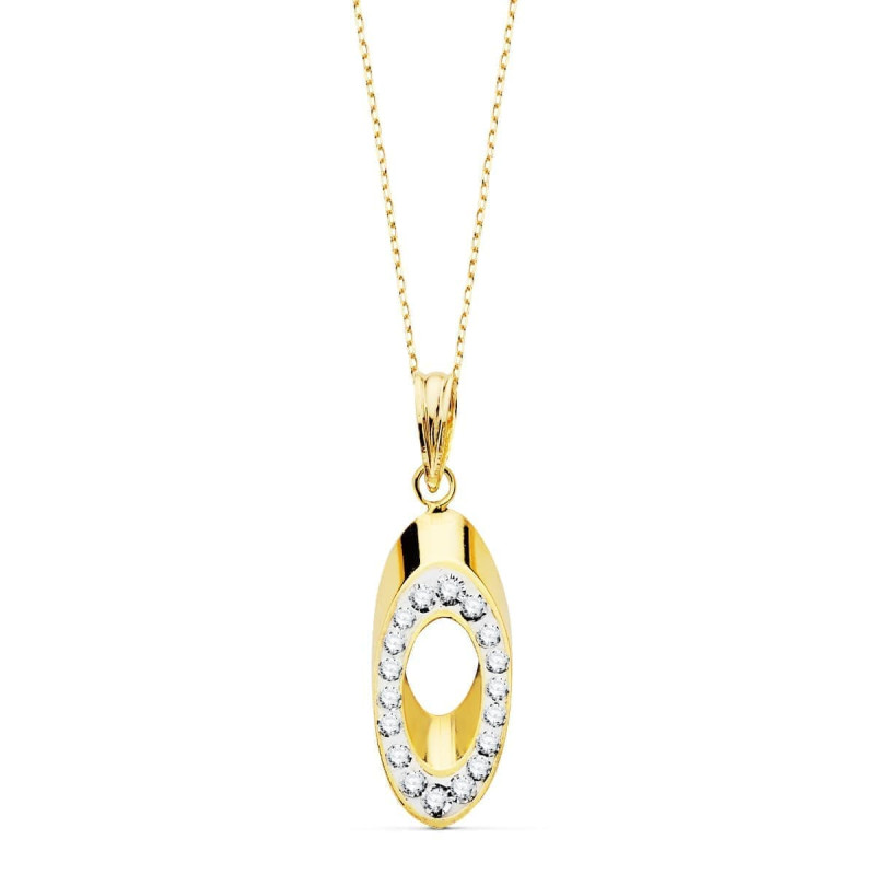 18K COLGANTE BICOLOR OVAL CIRCONITA CON CADENA
