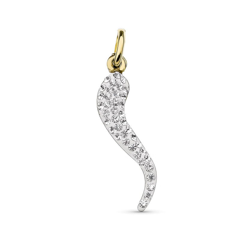 18K COLGANTE ORO AMARILLO AMULETO CUERNO CIRCONITA 25X6 MM