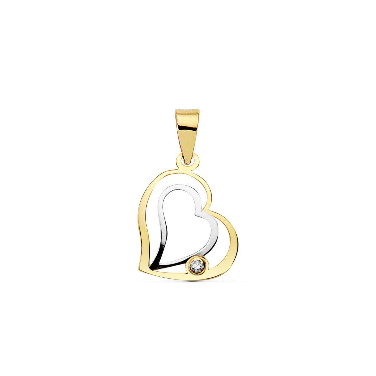 18K COLGANTE CORAZON ORO BICOLOR 16X14 MM Y CIRCONITA C. AMOR