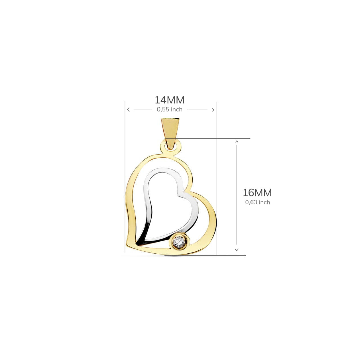 18K COLGANTE CORAZON ORO BICOLOR 16X14 MM Y CIRCONITA C. AMOR