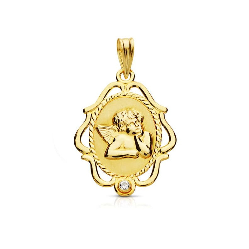 18K MEDALLA ORO AMARILLO ANGEL CERCO. 24X17 MM