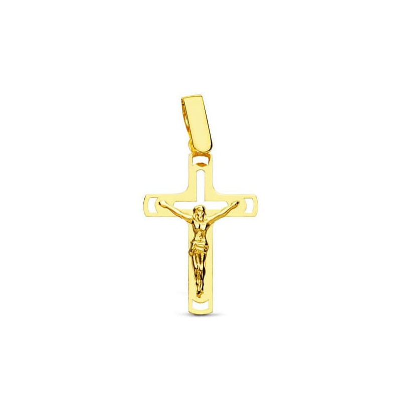 18K CRUZ ORO AMARILLO CON CRISTO CALADA LASER