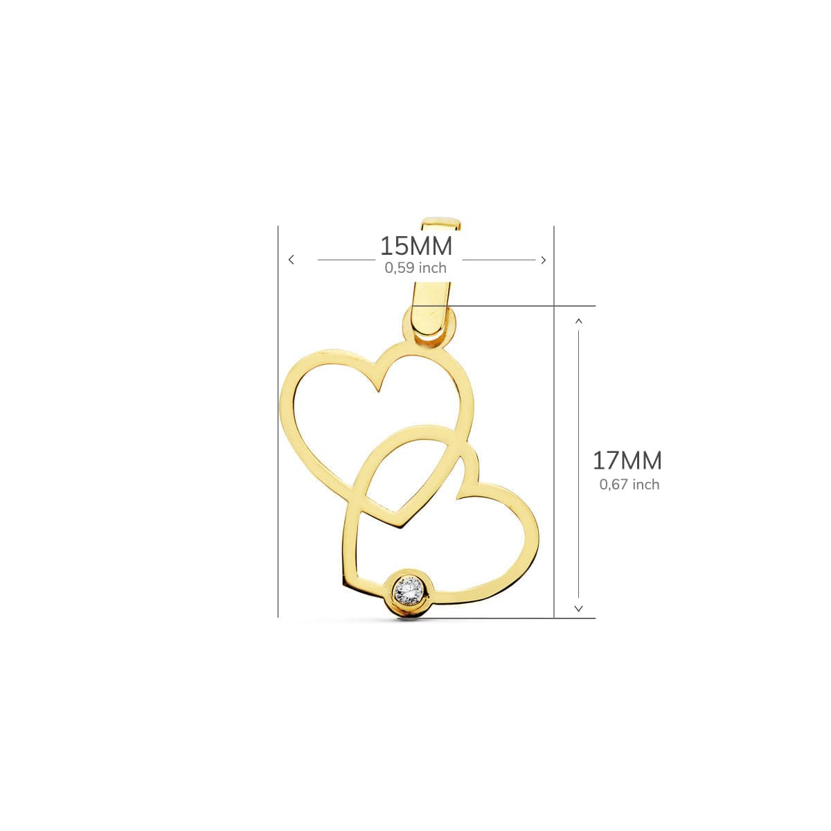 18K COLGANTE ORO AMARILLO 2 CORAZONES 17X15 MM C. AMOR