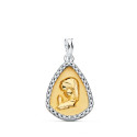 18K COLGANTE ORO BICOLOR VIRGEN NIÑA CON CERCO Y CIRCONITA 18X14 MM