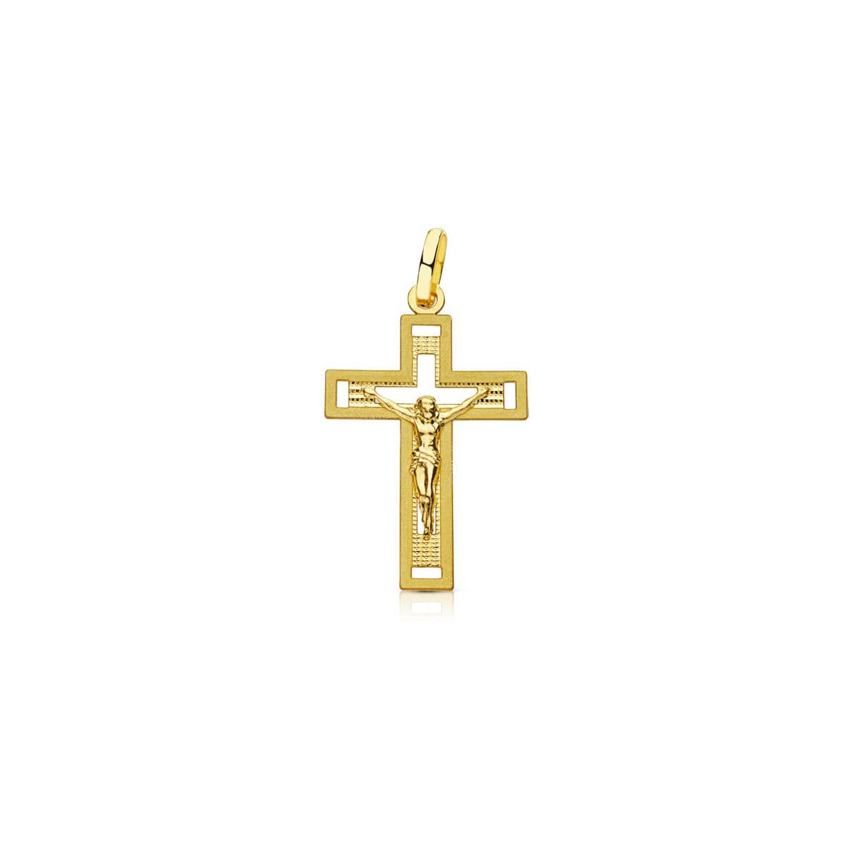 18K CRUZ ORO AMARILLO CON CRISTO TALLADA 28X17 MM