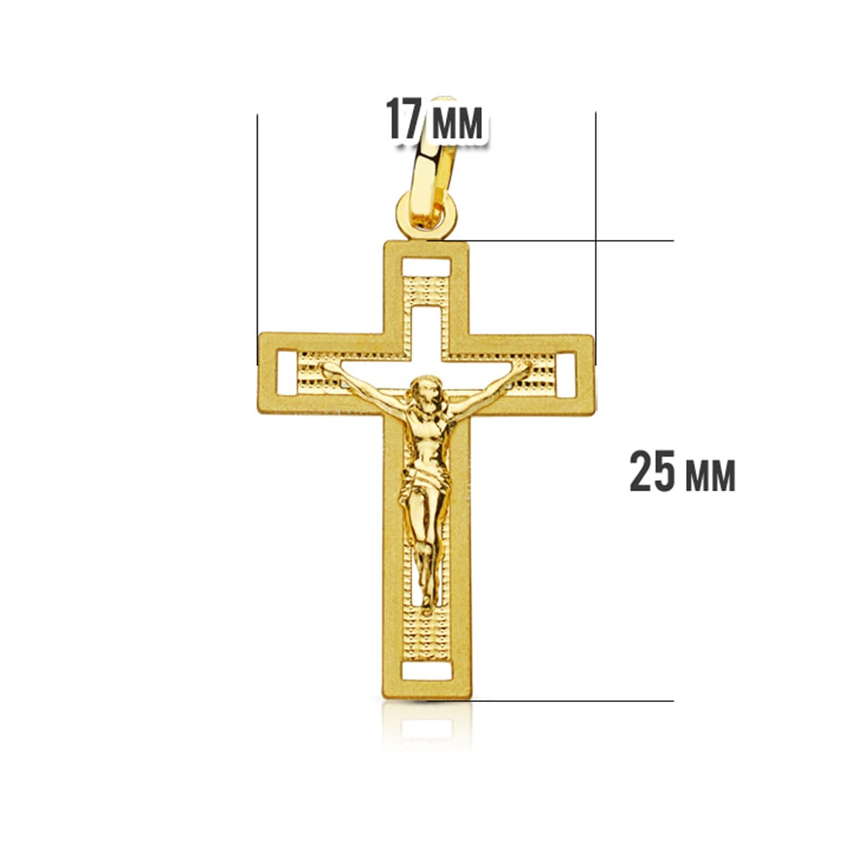 18K CRUZ ORO AMARILLO CON CRISTO TALLADA 28X17 MM