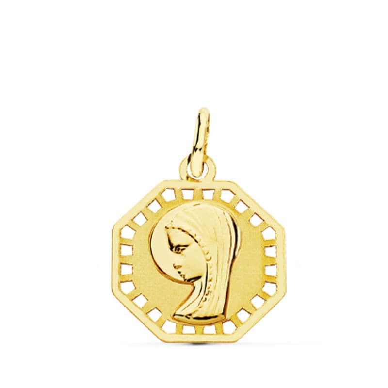 18K MEDALLA ORO AMARILLO VIRGEN NIÑA CALADA 17X14 MM