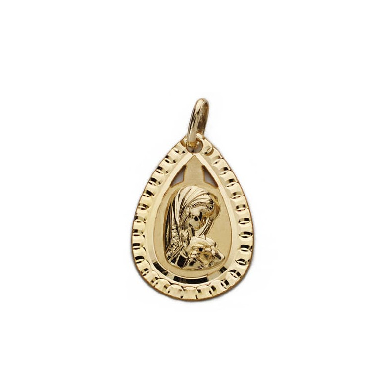 18K MEDALLA ORO AMARILLO VIRGEN NIÑA CERCO TALLADO