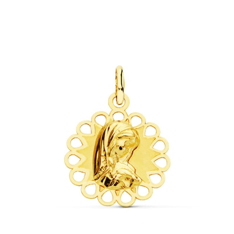 18K MEDALLA ORO AMARILLO VIRGEN NIÑA CALADA 18X15 MM