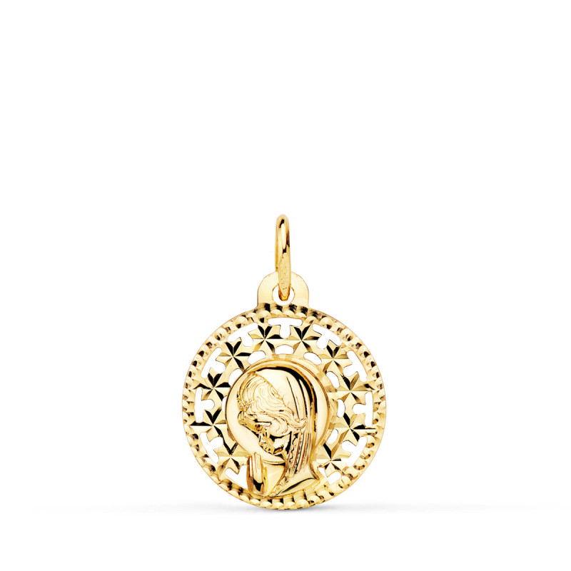 18K MEDALLA ORO AMARILLO VIRGEN NIÑA CALADA 16MM