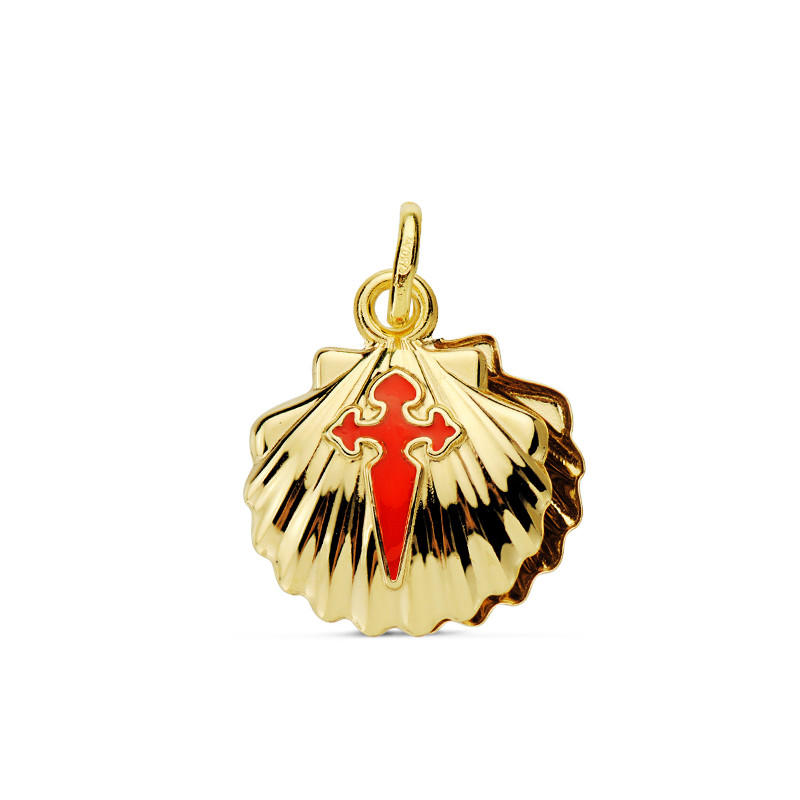 18K COLGANTE ORO AMARILLO CONCHA DE SANTIAGO DOBLE 14 MM
