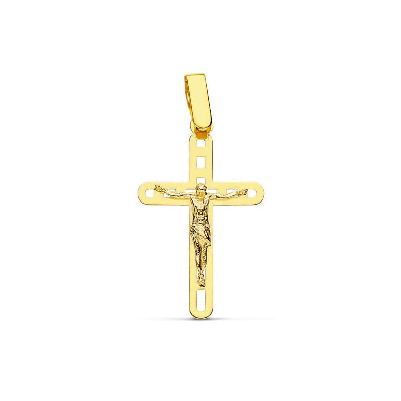 18K CRUZ ORO AMARILLO CON CRISTO CALADA 26X16 MM