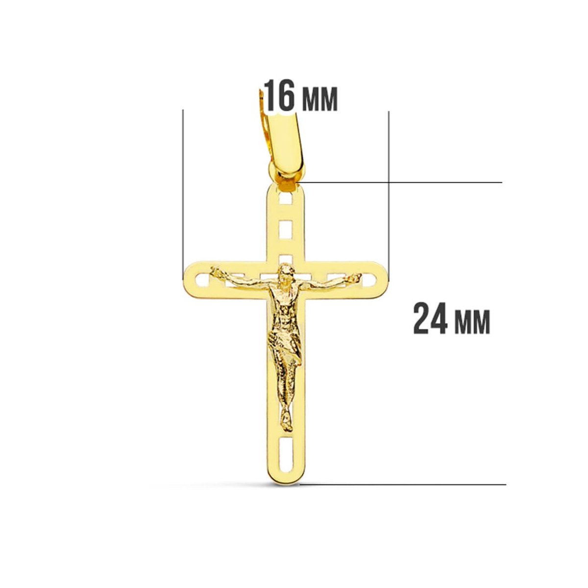 18K CRUZ ORO AMARILLO CON CRISTO CALADA 26X16 MM