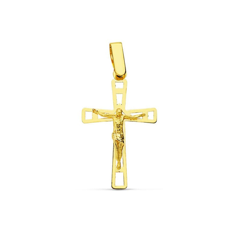 18K CRUZ ORO AMARILLO CON CRISTO CALADA 26X16 MM