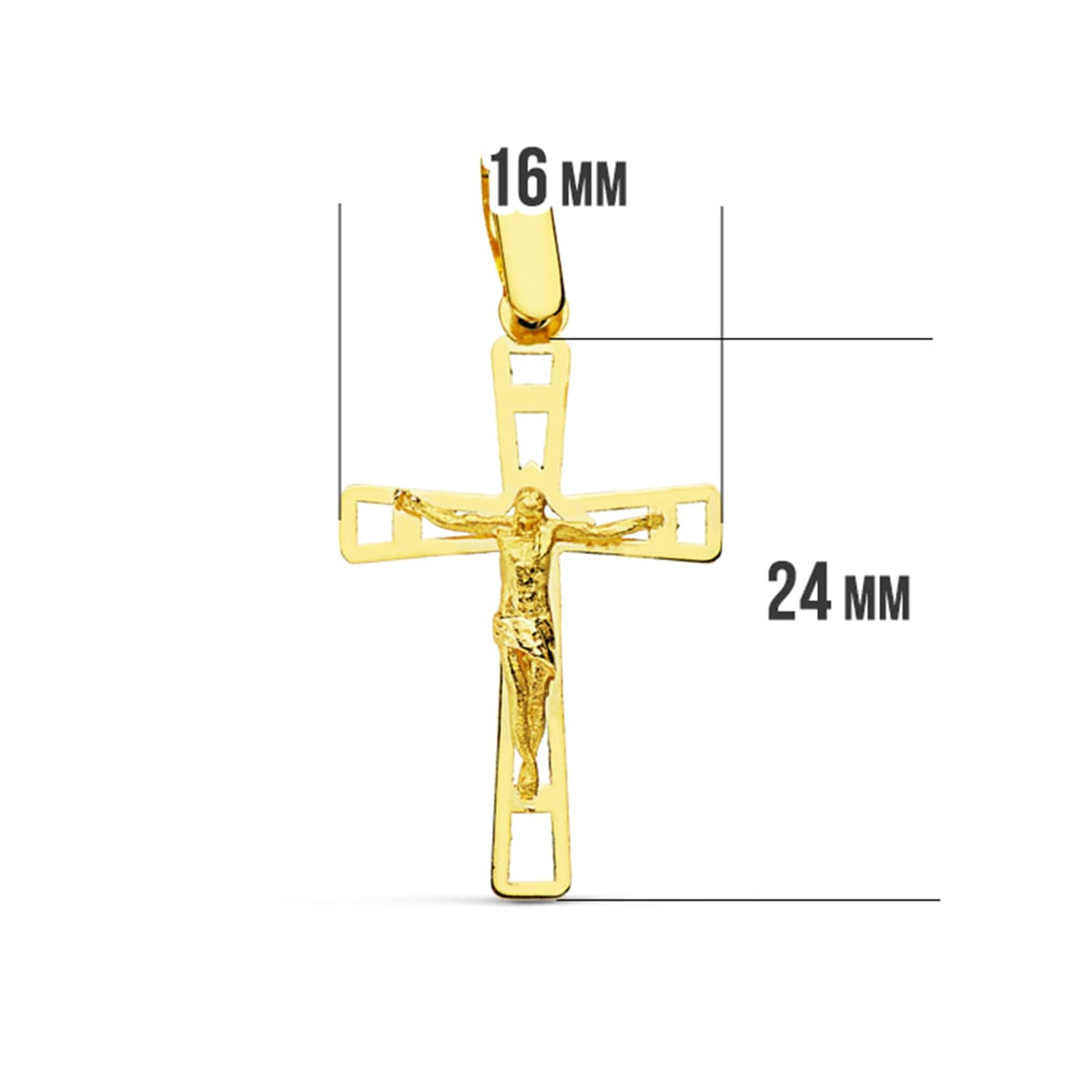 18K CRUZ ORO AMARILLO CON CRISTO CALADA 26X16 MM