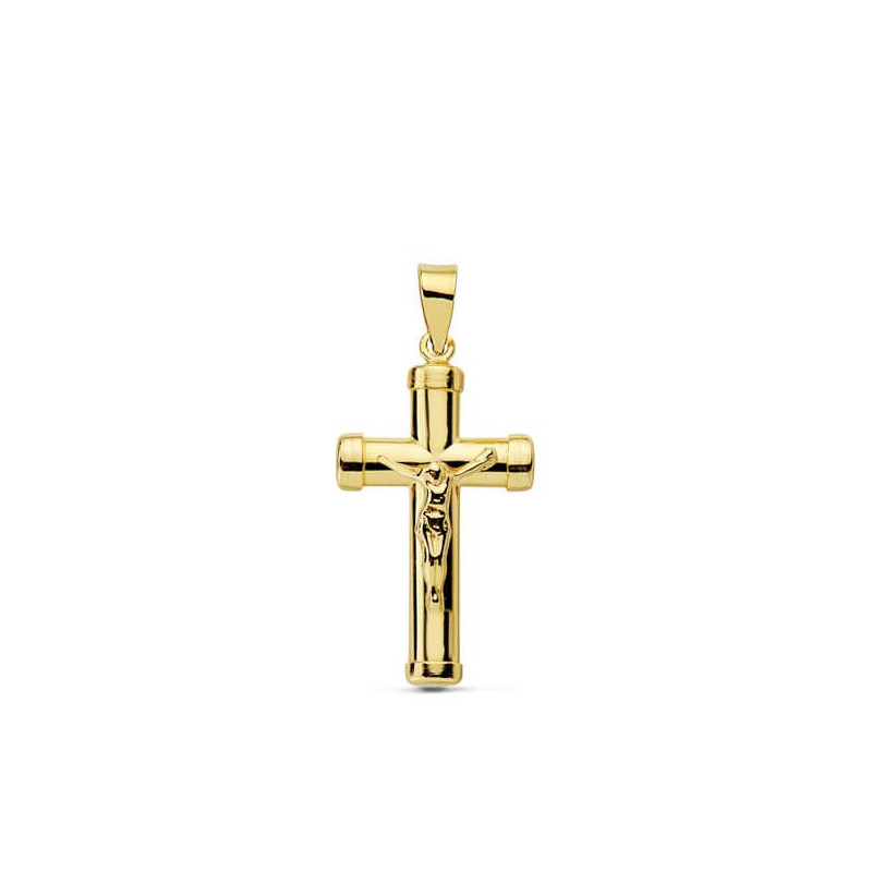 18K CRUZ ORO AMARILLO CON CRISTO PALO OVAL 24X13 MM