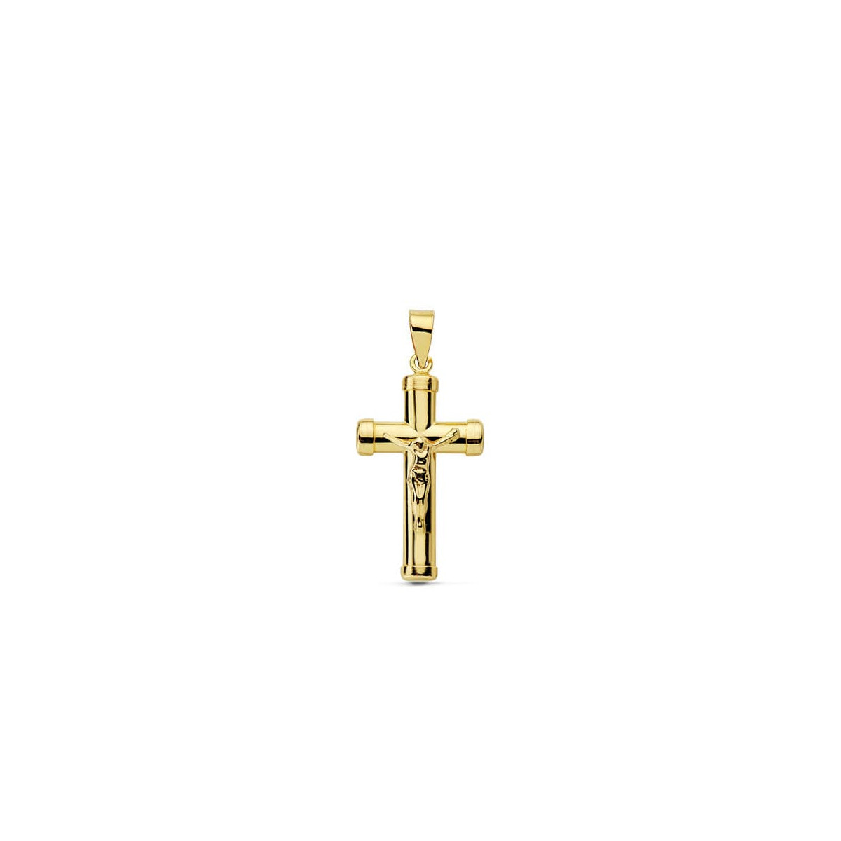 18K CRUZ ORO AMARILLO CON CRISTO PALO OVAL 24X13 MM