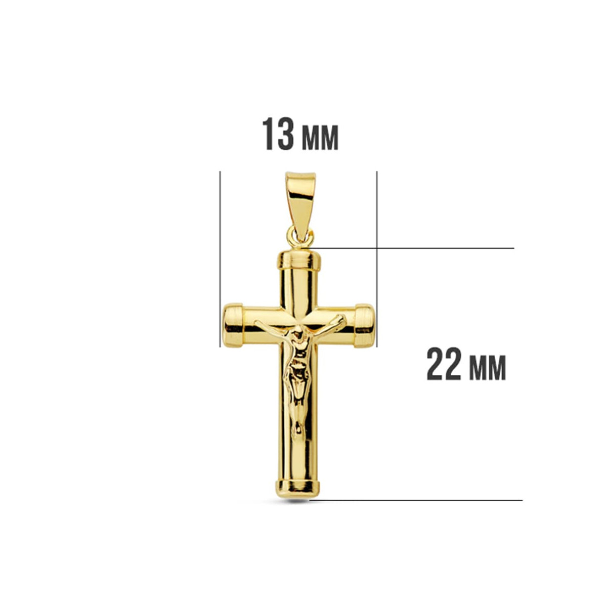 18K CRUZ ORO AMARILLO CON CRISTO PALO OVAL 24X13 MM