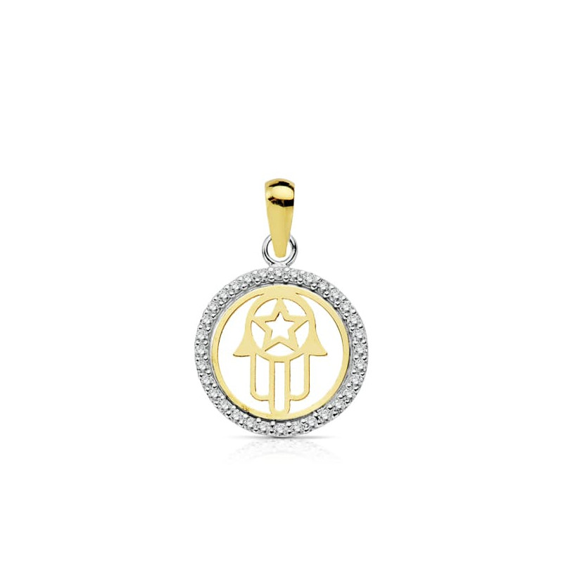 18K COLGANTE AMULETO  ORO BICOLOR MANO DE FATIMA 13 MM