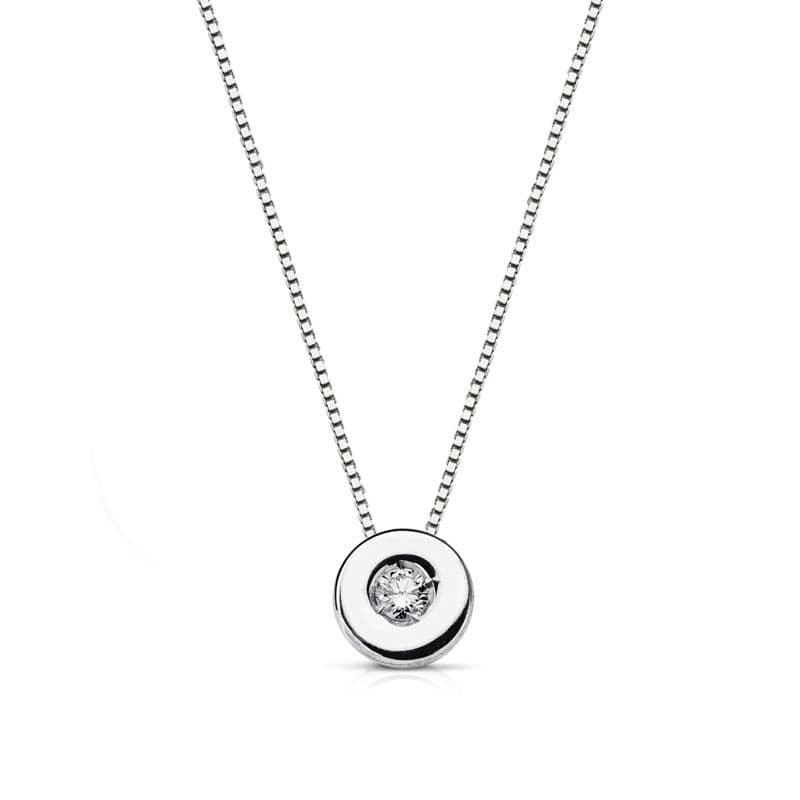 18K GARGANTILLA ORO BLANCO CHATON 6 MM DIAMANTE NATURAL 0,050 QTS. H-SI CADENA 42CM