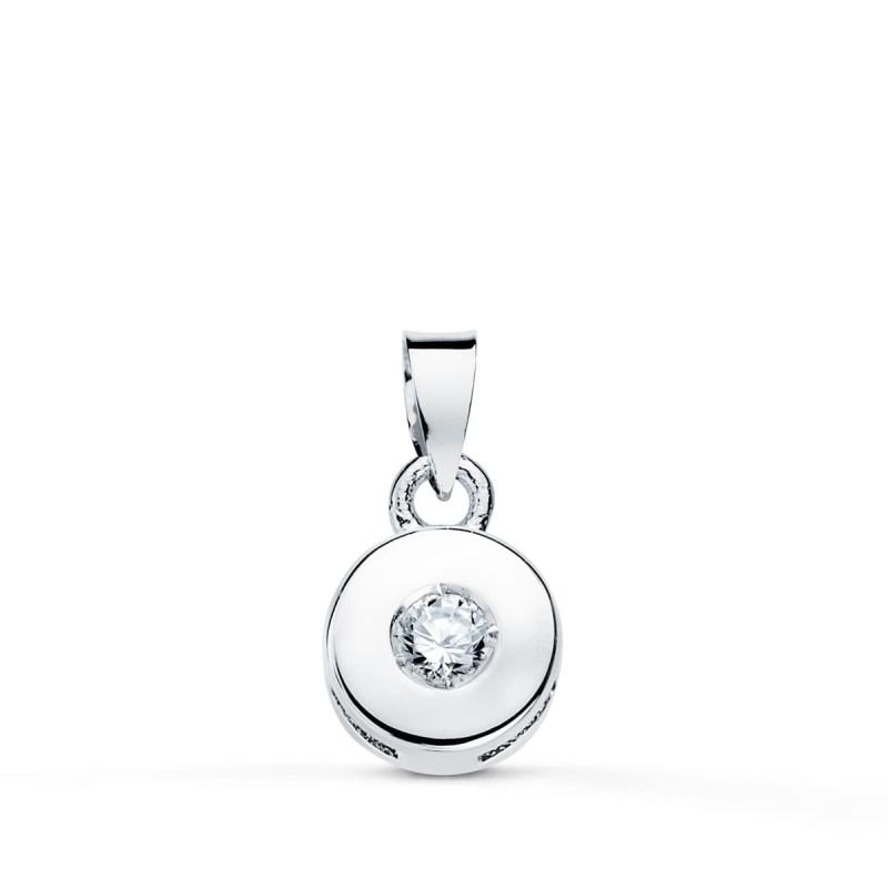 18K COLGANTE ORO BLANCO CHATON 5.5 MM DIAMANTE NATURAL  TALLA BRILLANTE 0,050 QTS SI-H