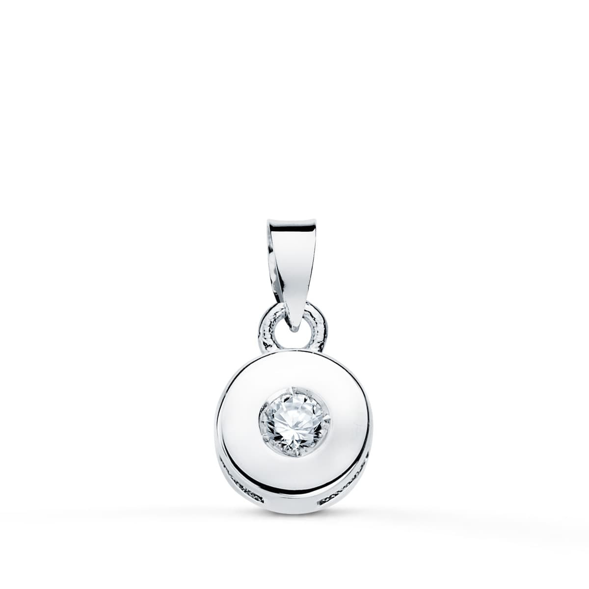 18K COLGANTE ORO BLANCO CHATON 5.5 MM DIAMANTE NATURAL  TALLA BRILLANTE 0,050 QTS SI-H