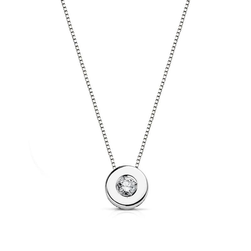 18K GARGANTILLA ORO BLANCO CHATON 6 MM DIAMANTE NATURAL 0,065 QTS. H-SI CADENA 42CM