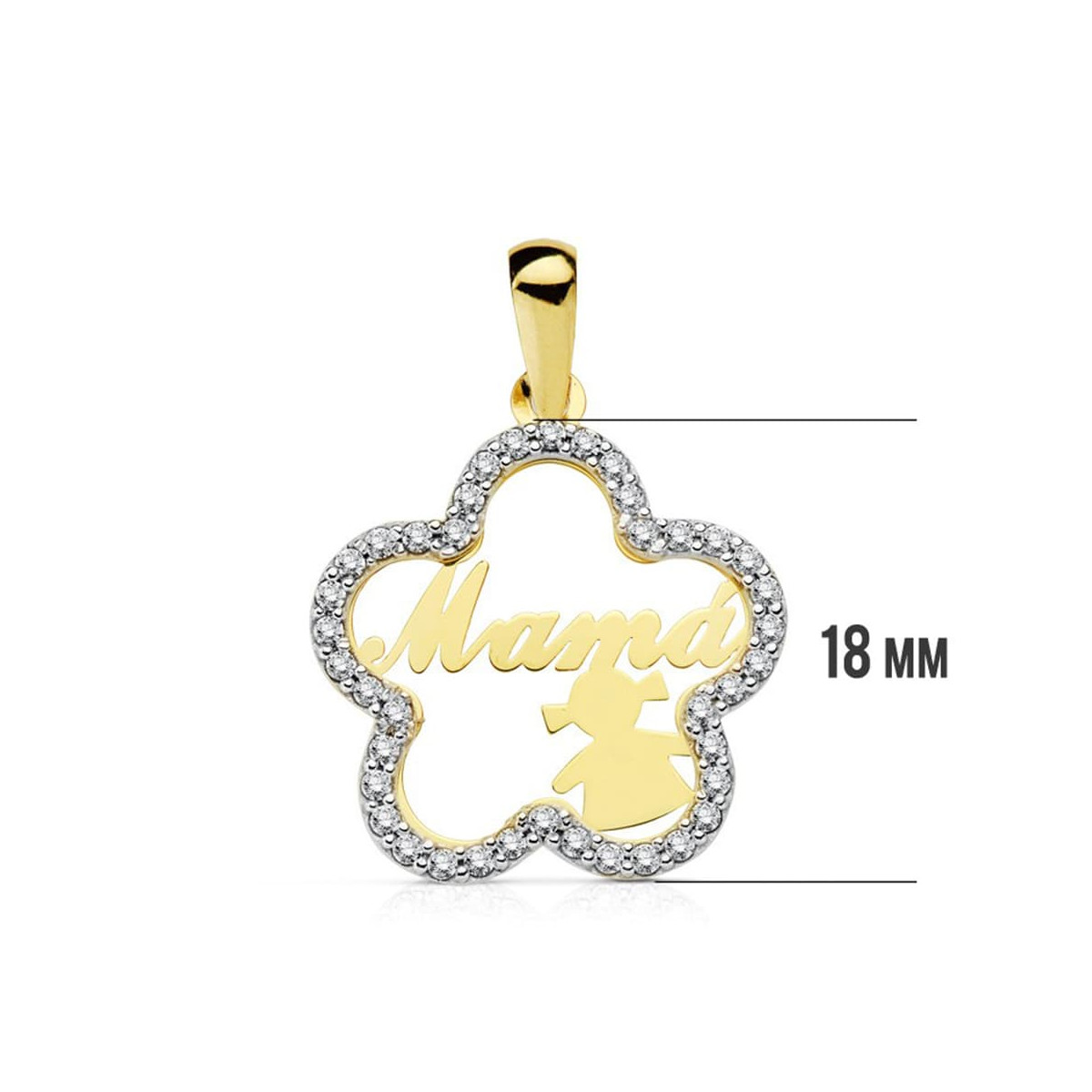 18K COLGANTE MAMA BICOLOR FLOR CON NIÑA 18 MM
