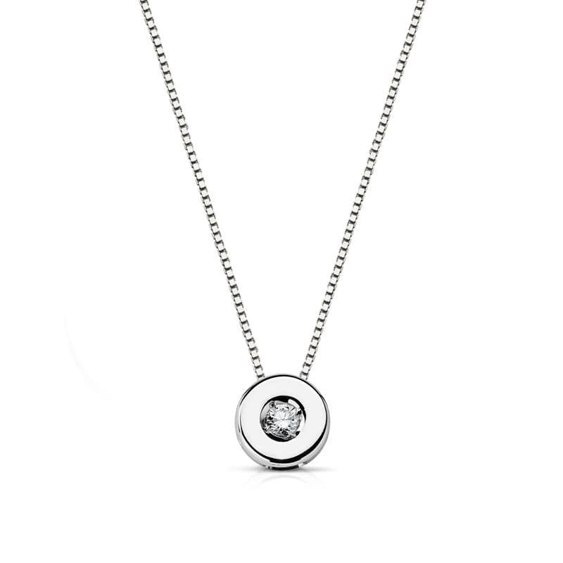 18K GARGANTILLA ORO BLANCO CHATON 5,5 MM DIAMANTE NATURAL 0,035 QTS. H-I CADENA 42CM