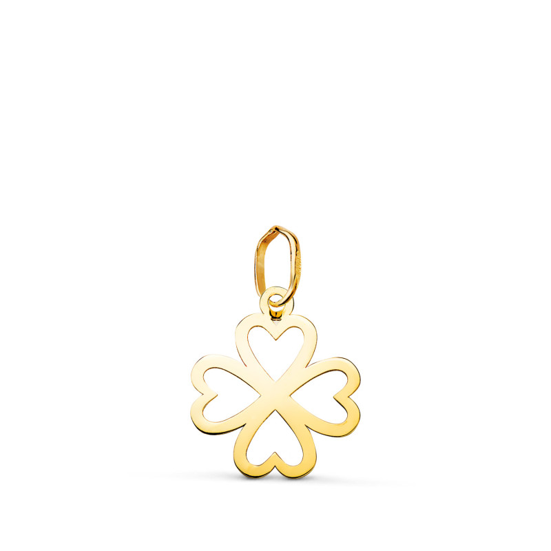 18K COLGANTE AMULETO ORO AMARILLO TREBOL CALADO EN BRILLO. MEDIDA: 14 X 12 MM