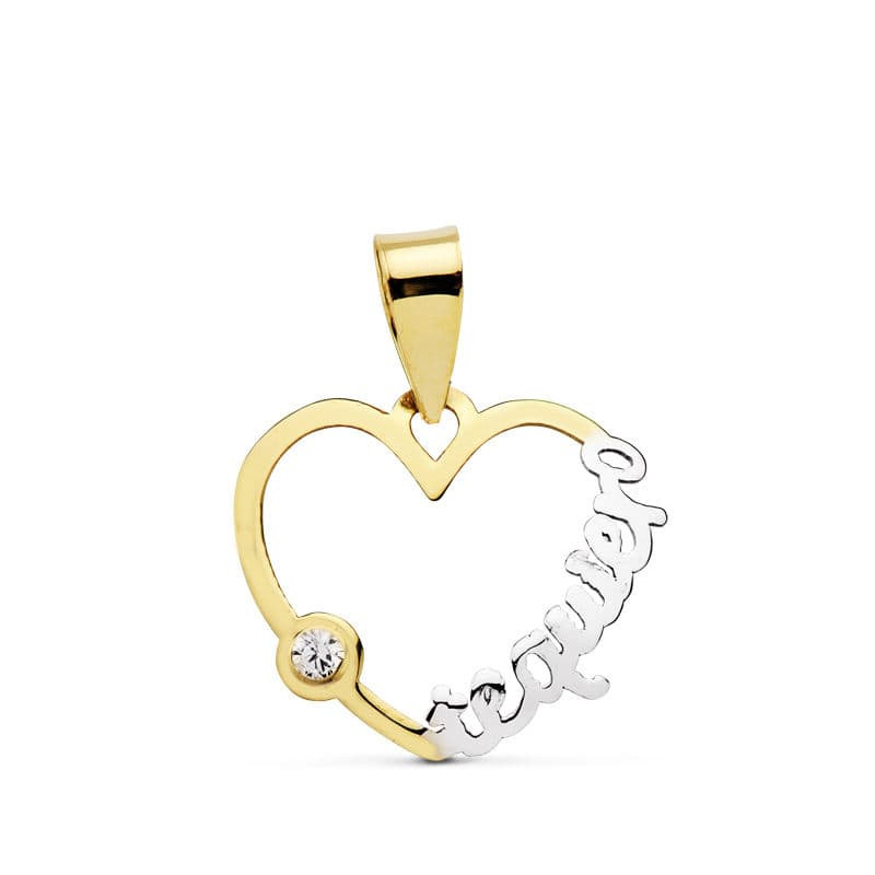 18K COLGANTE BICOLOR CORAZON" TE QUIERO " . 16X15 MM C. AMOR