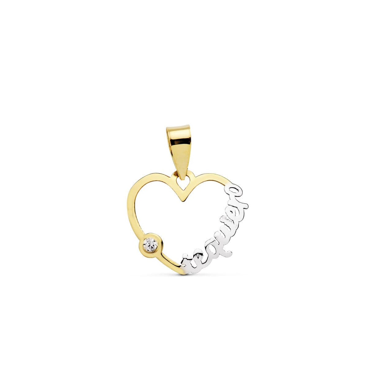 18K COLGANTE BICOLOR CORAZON" TE QUIERO " . 16X15 MM C. AMOR