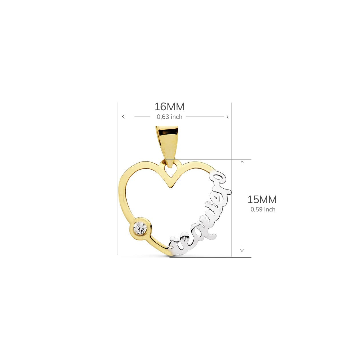 18K COLGANTE BICOLOR CORAZON" TE QUIERO " . 16X15 MM C. AMOR