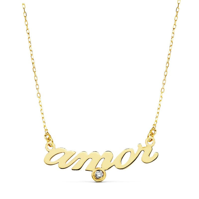 18K COLLAR ORO AMARILLO " AMOR " 45CM CIRCONITA C. AMOR