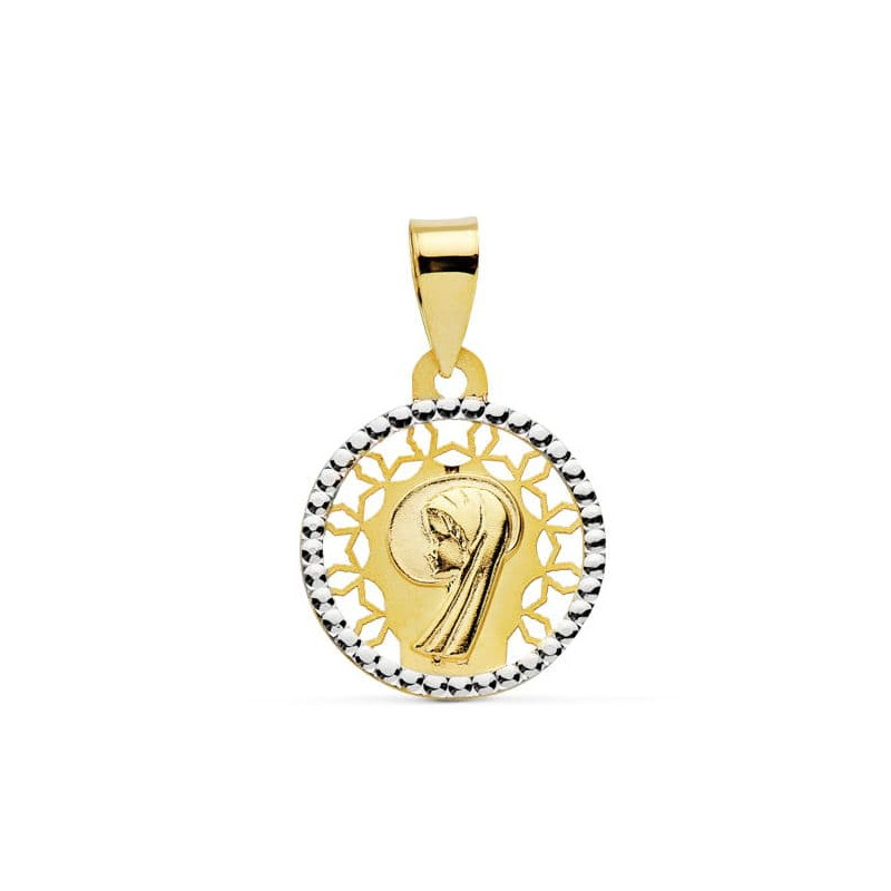 18K MEDALLA ORO AMARILLO VIRGEN NIÑA BICOLOR 14 MM