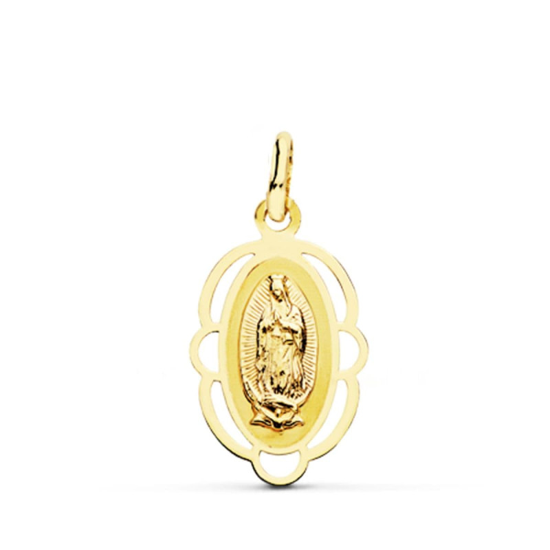 18K MEDALLA ORO AMARILLO VIRGEN DE GUADALUPE CERCO 20X12 MM