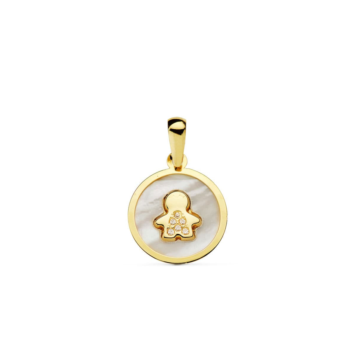 18K COLGANTE ORO AMARILLO NACAR NIÑO CIRCONITA 12 MM