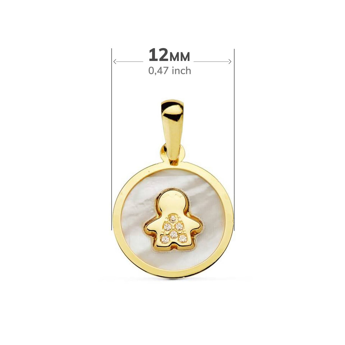 18K COLGANTE ORO AMARILLO NACAR NIÑO CIRCONITA 12 MM