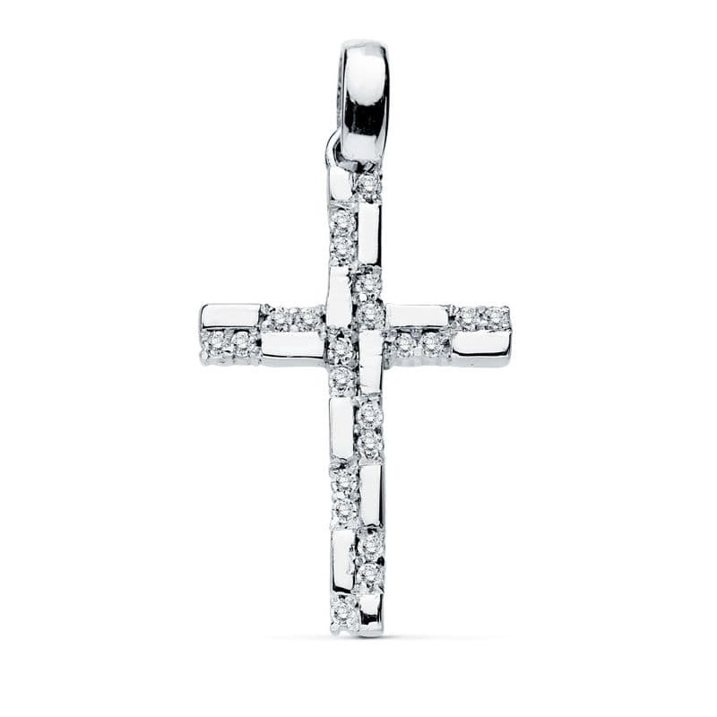 18K CRUZ ORO BLANCO CIRCONITA 19X12 MM