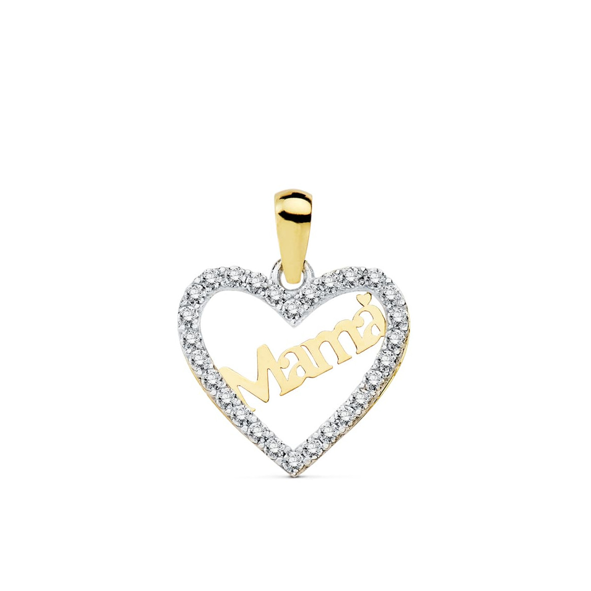 18K COLGANTE ORO BICOLOR CORAZON MAMA 15X13 MM