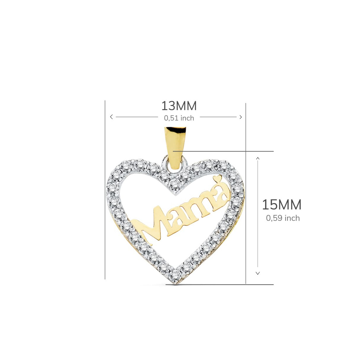 18K COLGANTE ORO BICOLOR CORAZON MAMA 15X13 MM