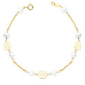 18K PULSERA ORO AMARILLO COMUNION FLORES CALADAS 17CM