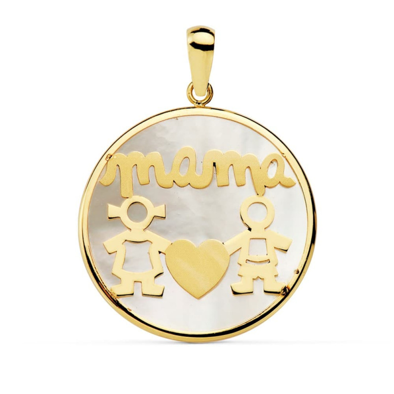 18K COLGANTE ORO AMARILLO MAMA NACAR NIÑO-NIÑA 20 MM